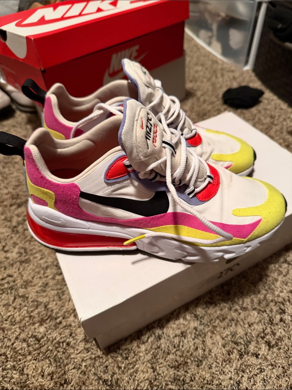 Nike White Sneakers with Pink, Yellow & Black Accents